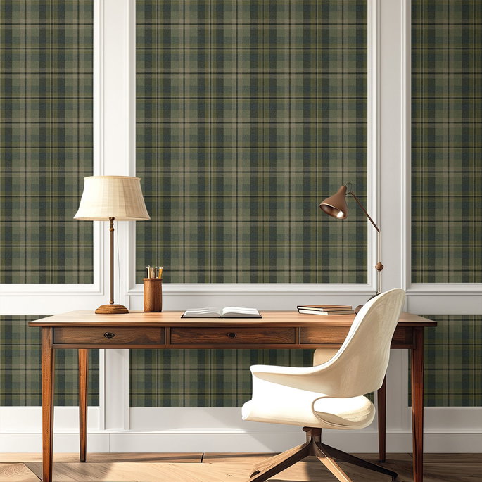 Harry &amp; Grace Peel &amp; Stick Thornbury Tailored Plaid Greenery Wallpaper image 3 of 6