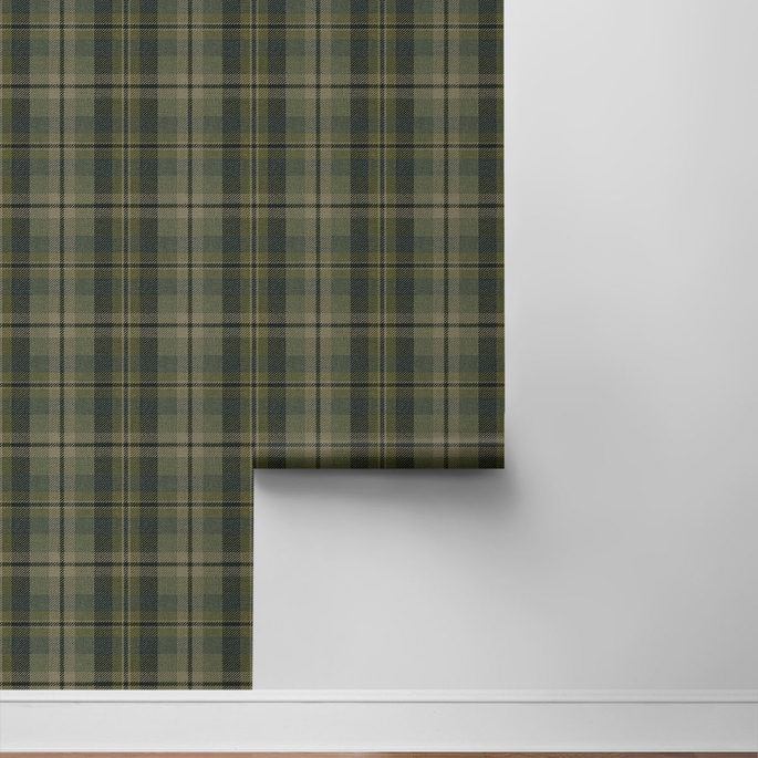 Harry &amp; Grace Peel &amp; Stick Thornbury Tailored Plaid Greenery Wallpaper image 6 of 6