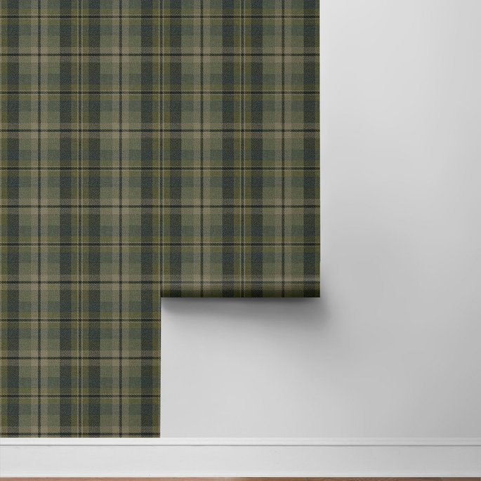 Harry &amp; Grace Peel &amp; Stick Thornbury Tailored Plaid Greenery Wallpaper image 6 of 6