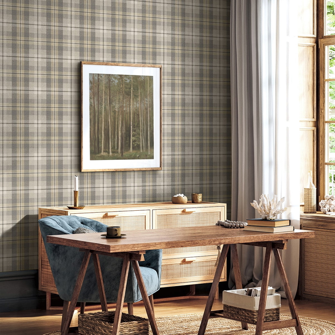 Harry &amp; Grace Peel &amp; Stick Thornbury Tailored Plaid Pavestone Wallpaper image 2 of 6