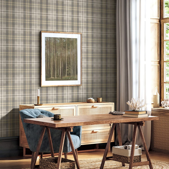 Harry &amp; Grace Peel &amp; Stick Thornbury Tailored Plaid Pavestone Wallpaper image 2 of 6