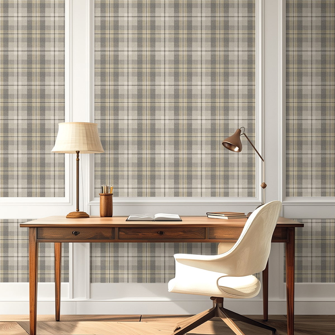 Harry &amp; Grace Peel &amp; Stick Thornbury Tailored Plaid Pavestone Wallpaper image 3 of 6
