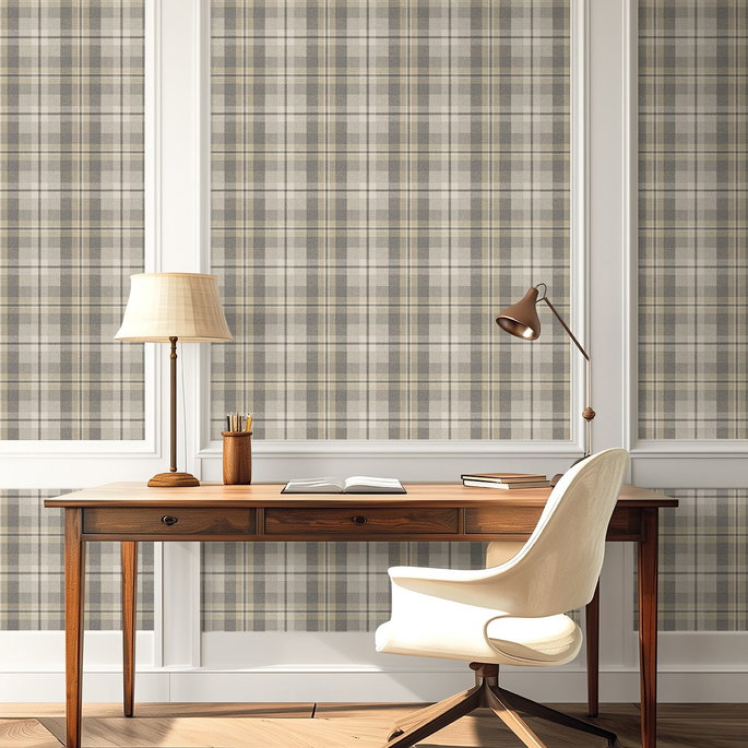 Harry &amp; Grace Peel &amp; Stick Thornbury Tailored Plaid Pavestone Wallpaper image 3 of 6