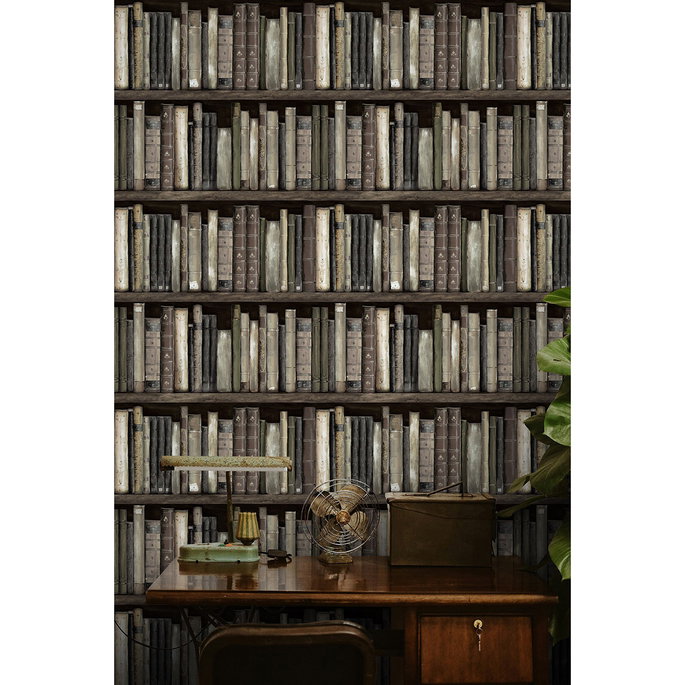 Harry &amp; Grace Peel &amp; Stick Faux Bookshelves Shale Wallpaper image 2 of 6