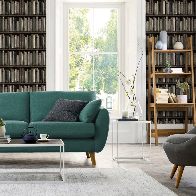 Harry &amp; Grace Peel &amp; Stick Faux Bookshelves Shale Wallpaper image 3 of 6