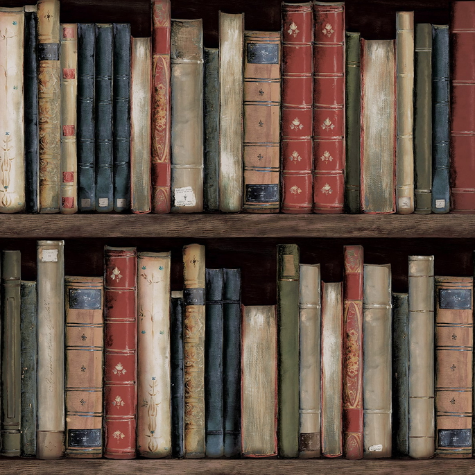 Harry &amp; Grace Peel &amp; Stick Faux Bookshelves Earth &amp; Ember Wallpaper image 1 of 6