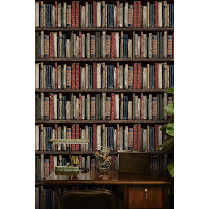Harry &amp; Grace Peel &amp; Stick Faux Bookshelves Earth &amp; Ember Wallpaper image 2 of 6