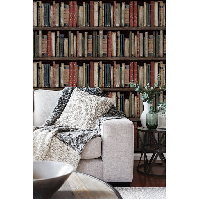 Harry &amp; Grace Peel &amp; Stick Faux Bookshelves Earth &amp; Ember Wallpaper image 4 of 6