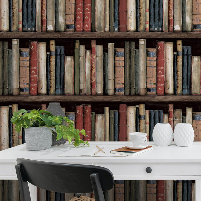 Harry &amp; Grace Peel &amp; Stick Faux Bookshelves Earth &amp; Ember Wallpaper image 5 of 6