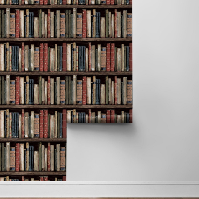 Harry &amp; Grace Peel &amp; Stick Faux Bookshelves Earth &amp; Ember Wallpaper image 6 of 6