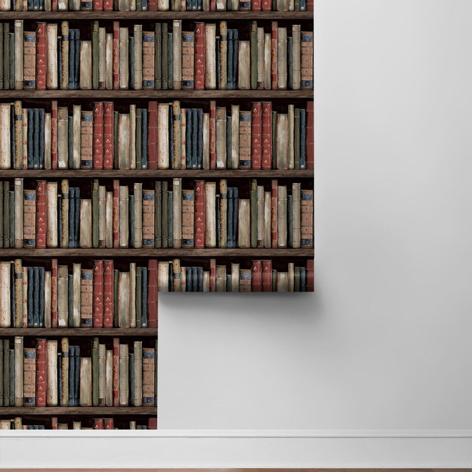 Harry &amp; Grace Peel &amp; Stick Faux Bookshelves Earth &amp; Ember Wallpaper image 6 of 6