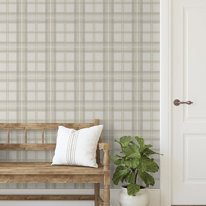 Harry &amp; Grace Peel &amp; Stick Herringbone Plaid Frosted Calcutta Wallpaper image 2 of 6