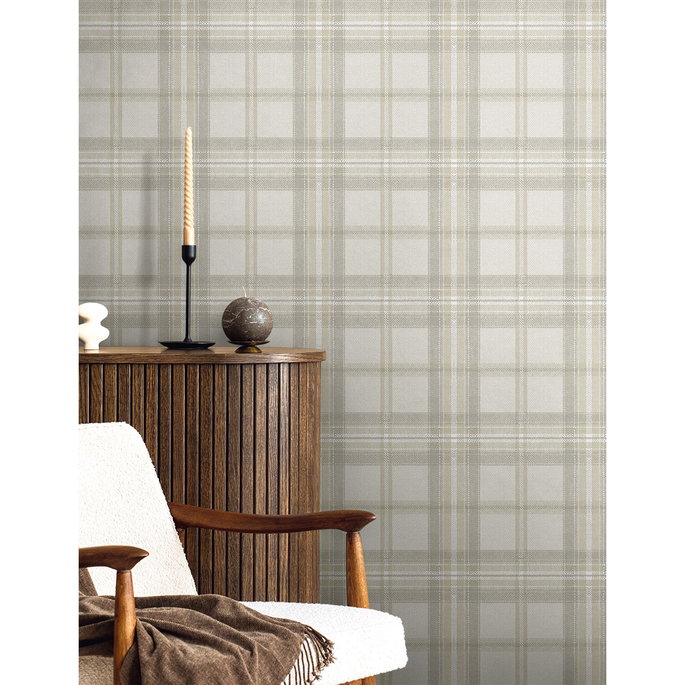 Harry &amp; Grace Peel &amp; Stick Herringbone Plaid Frosted Calcutta Wallpaper image 3 of 6