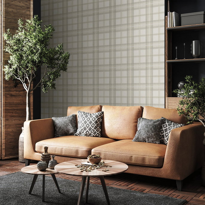 Harry &amp; Grace Peel &amp; Stick Herringbone Plaid Frosted Calcutta Wallpaper image 4 of 6