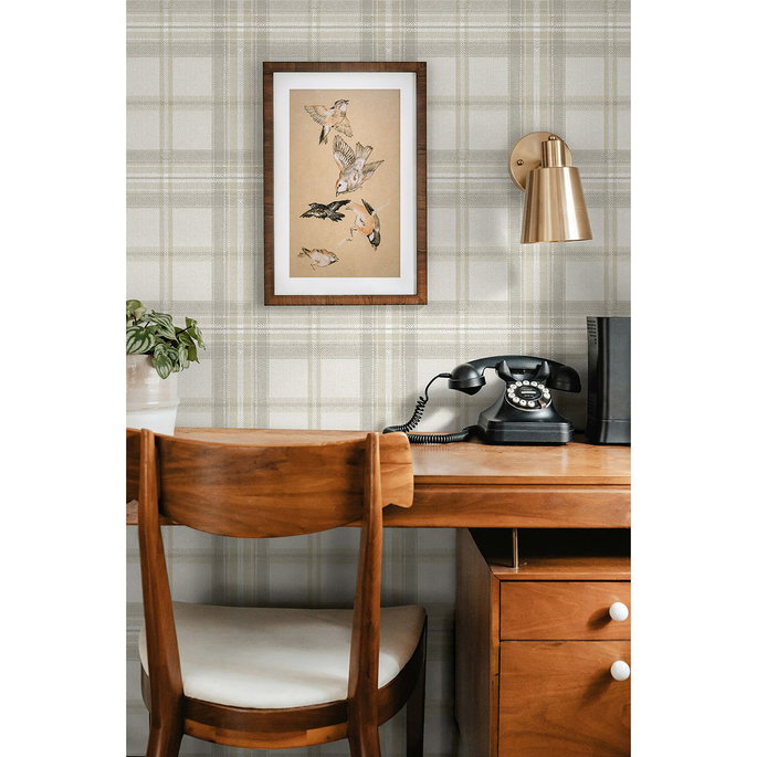 Harry &amp; Grace Peel &amp; Stick Herringbone Plaid Frosted Calcutta Wallpaper image 5 of 6