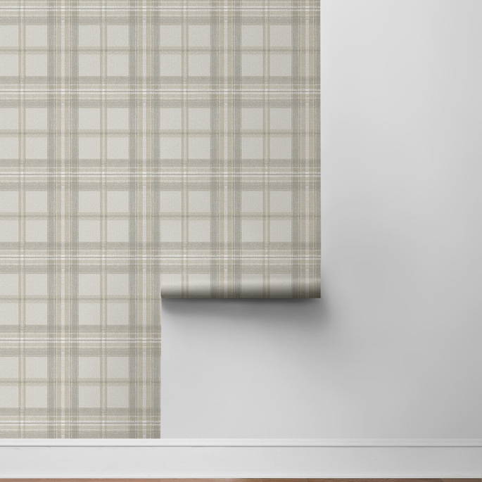 Harry &amp; Grace Peel &amp; Stick Herringbone Plaid Frosted Calcutta Wallpaper image 6 of 6
