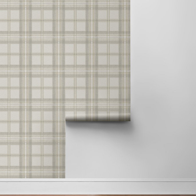 Harry &amp; Grace Peel &amp; Stick Herringbone Plaid Frosted Calcutta Wallpaper image 6 of 6