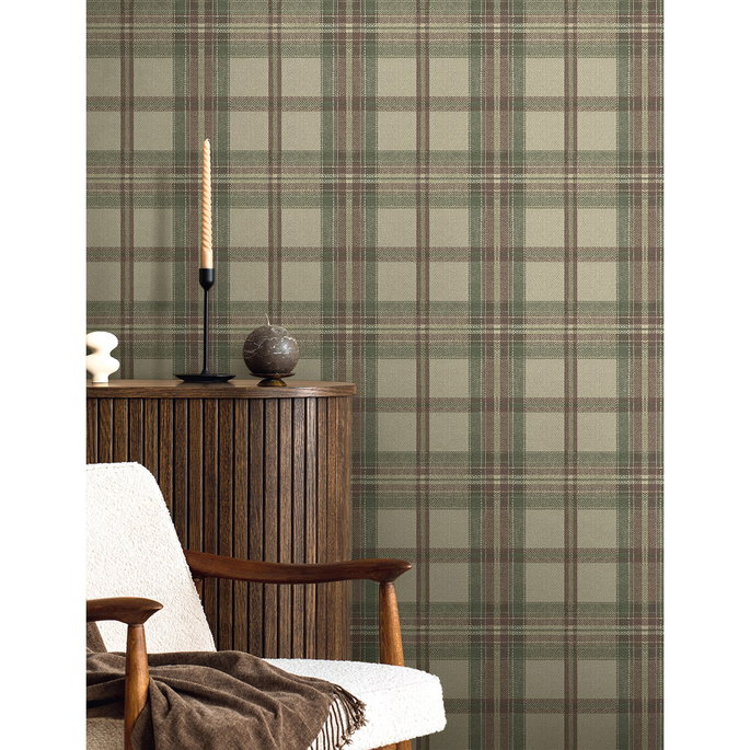 Harry &amp; Grace Peel &amp; Stick Herringbone Plaid Clay &amp; Sage Wallpaper image 3 of 6