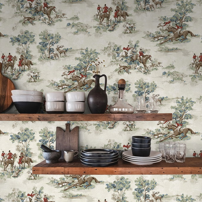 Harry &amp; Grace Peel &amp; Stick Horse Race Bluestone &amp; Garnet Wallpaper image 4 of 7