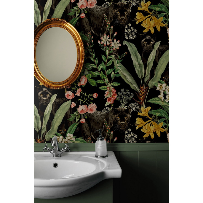 Harry &amp; Grace Peel &amp; Stick Panther Jungle Onyx Wallpaper image 6 of 7