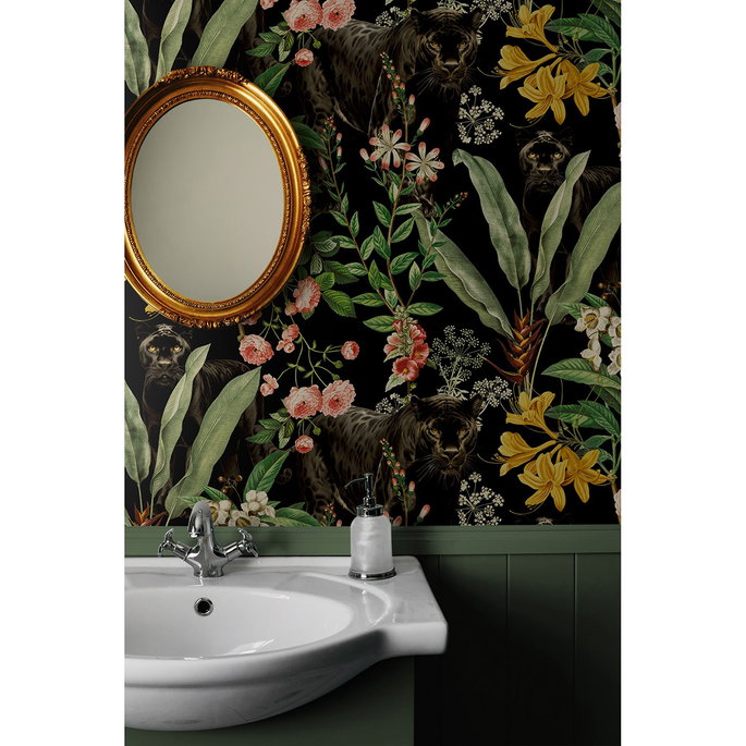 Harry &amp; Grace Peel &amp; Stick Panther Jungle Onyx Wallpaper image 6 of 7