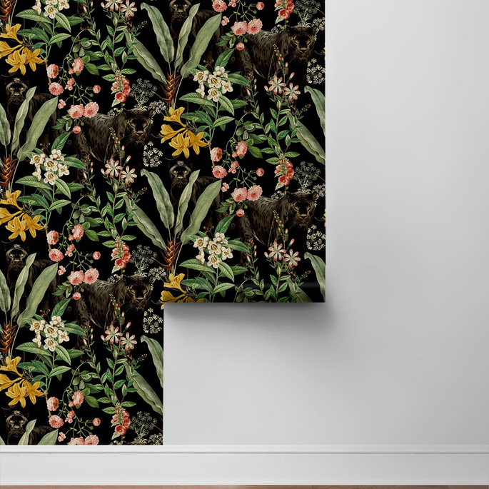 Harry &amp; Grace Peel &amp; Stick Panther Jungle Onyx Wallpaper image 7 of 7
