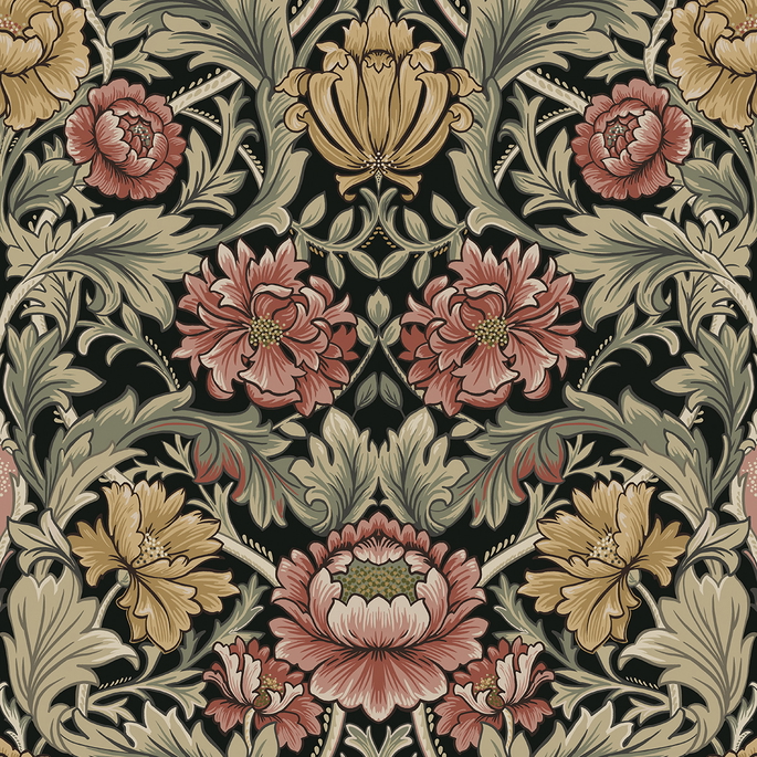 Harry &amp; Grace Peel &amp; Stick Acanthus Floral Cameo Ebony Wallpaper image 1 of 7