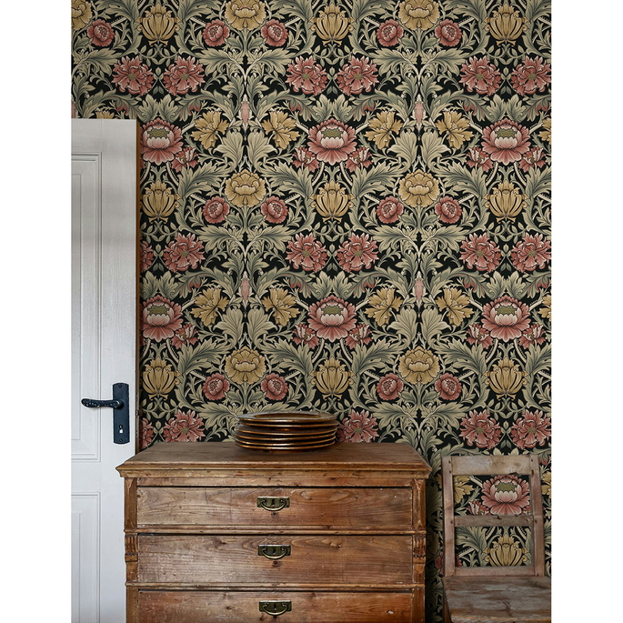 Harry &amp; Grace Peel &amp; Stick Acanthus Floral Cameo Ebony Wallpaper image 2 of 7