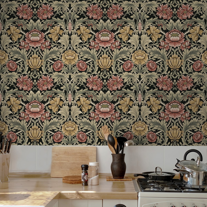 Harry &amp; Grace Peel &amp; Stick Acanthus Floral Cameo Ebony Wallpaper image 3 of 7