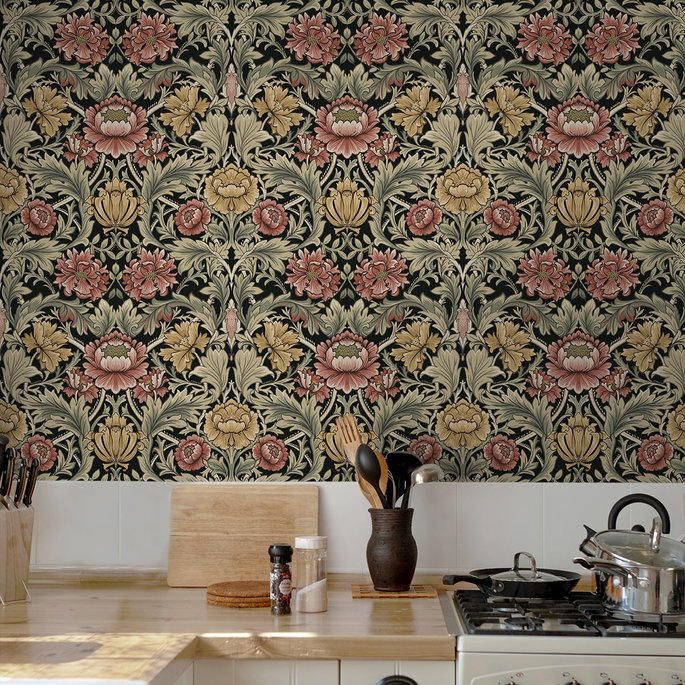 Harry &amp; Grace Peel &amp; Stick Acanthus Floral Cameo Ebony Wallpaper image 3 of 7