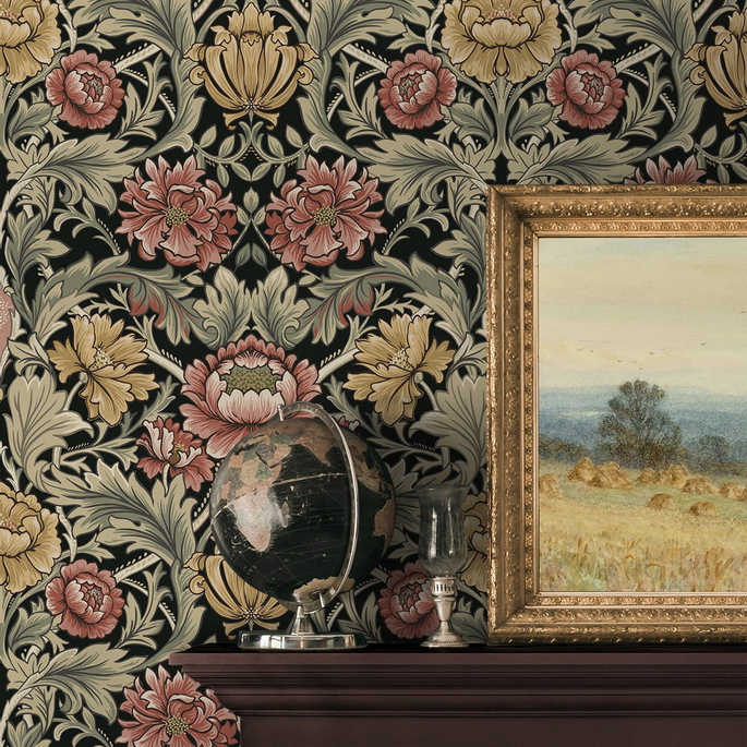 Harry &amp; Grace Peel &amp; Stick Acanthus Floral Cameo Ebony Wallpaper image 6 of 7