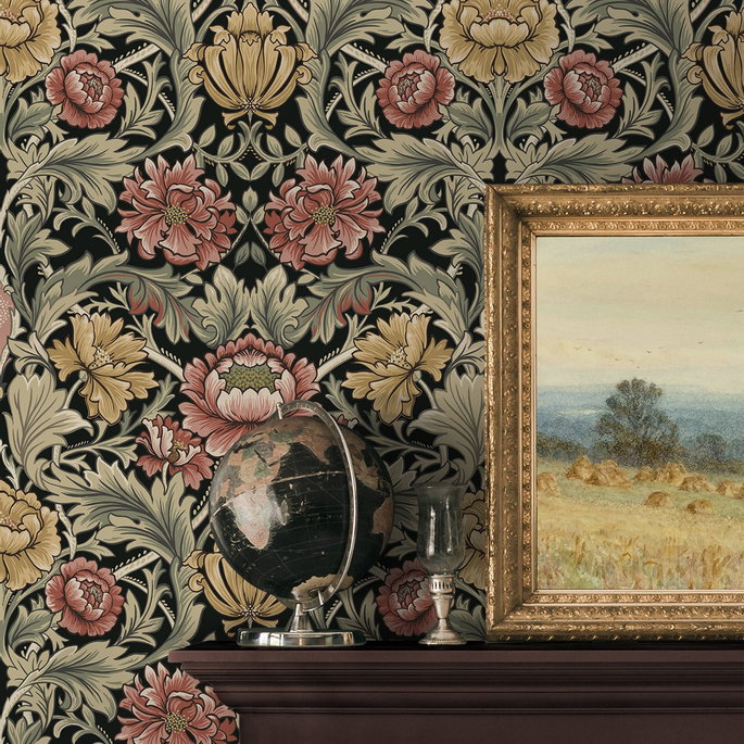 Harry &amp; Grace Peel &amp; Stick Acanthus Floral Cameo Ebony Wallpaper image 6 of 7