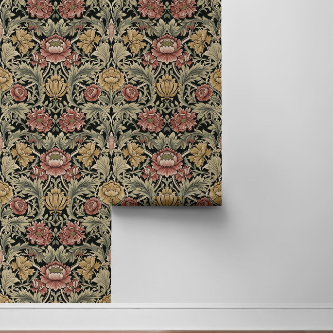 Harry &amp; Grace Peel &amp; Stick Acanthus Floral Cameo Ebony Wallpaper image 7 of 7
