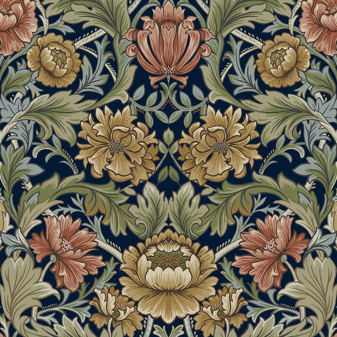 Harry &amp; Grace Peel &amp; Stick Acanthus Floral Cameo Dark Blue Wallpaper image 1 of 7