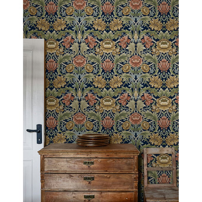 Harry &amp; Grace Peel &amp; Stick Acanthus Floral Cameo Dark Blue Wallpaper image 2 of 7