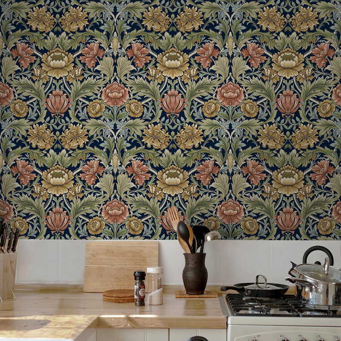 Harry &amp; Grace Peel &amp; Stick Acanthus Floral Cameo Dark Blue Wallpaper image 3 of 7