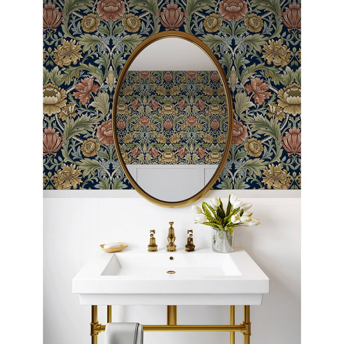 Harry &amp; Grace Peel &amp; Stick Acanthus Floral Cameo Dark Blue Wallpaper image 4 of 7