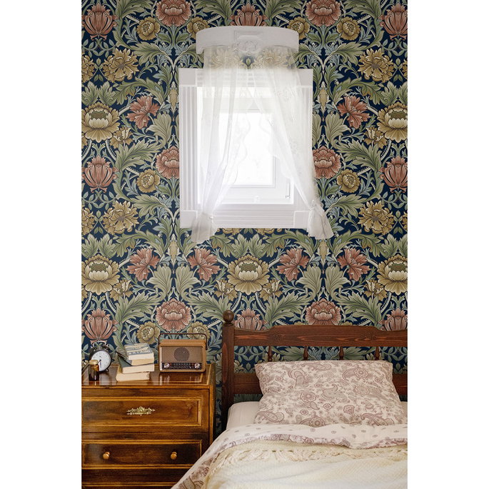 Harry &amp; Grace Peel &amp; Stick Acanthus Floral Cameo Dark Blue Wallpaper image 5 of 7
