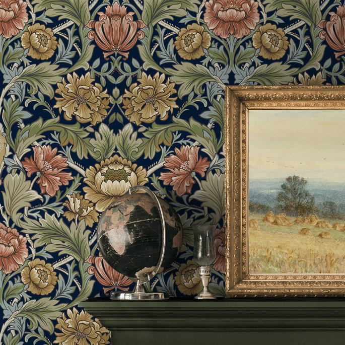 Harry &amp; Grace Peel &amp; Stick Acanthus Floral Cameo Dark Blue Wallpaper image 6 of 7