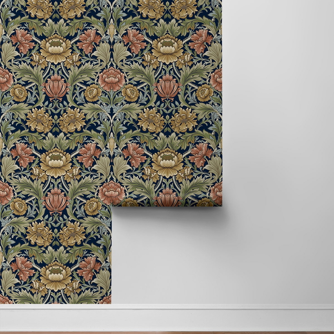 Harry &amp; Grace Peel &amp; Stick Acanthus Floral Cameo Dark Blue Wallpaper image 7 of 7