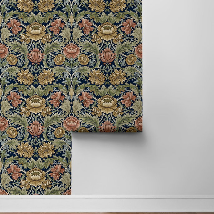 Harry &amp; Grace Peel &amp; Stick Acanthus Floral Cameo Dark Blue Wallpaper image 7 of 7