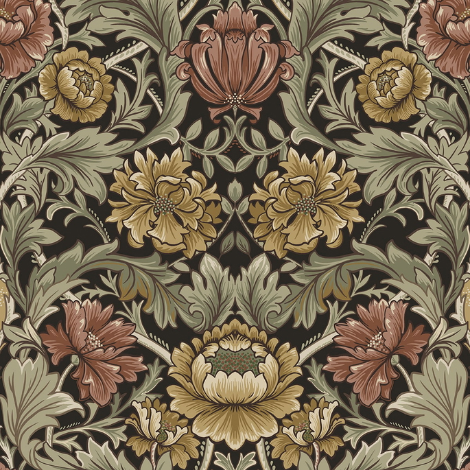 Harry &amp; Grace Peel &amp; Stick Acanthus Floral Cameo Espresso Wallpaper image 1 of 7