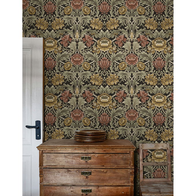 Harry &amp; Grace Peel &amp; Stick Acanthus Floral Cameo Espresso Wallpaper image 2 of 7