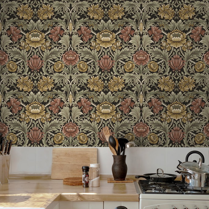 Harry &amp; Grace Peel &amp; Stick Acanthus Floral Cameo Espresso Wallpaper image 3 of 7