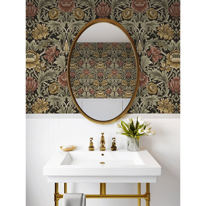 Harry &amp; Grace Peel &amp; Stick Acanthus Floral Cameo Espresso Wallpaper image 4 of 7