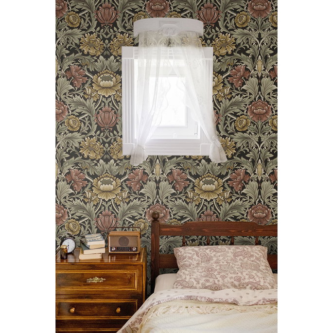 Harry &amp; Grace Peel &amp; Stick Acanthus Floral Cameo Espresso Wallpaper image 5 of 7