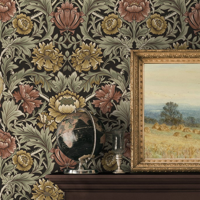 Harry &amp; Grace Peel &amp; Stick Acanthus Floral Cameo Espresso Wallpaper image 6 of 7