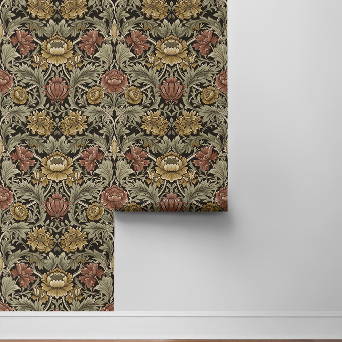 Harry &amp; Grace Peel &amp; Stick Acanthus Floral Cameo Espresso Wallpaper image 7 of 7