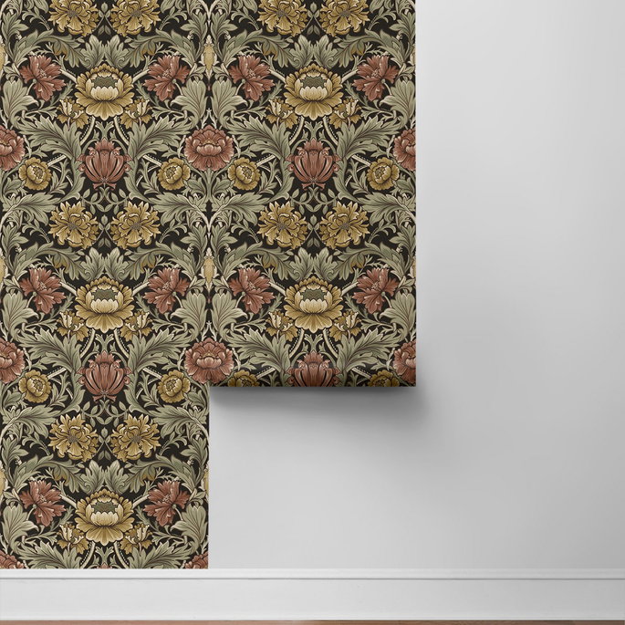 Harry &amp; Grace Peel &amp; Stick Acanthus Floral Cameo Espresso Wallpaper image 7 of 7