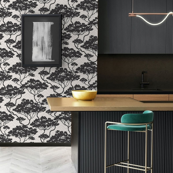 Seabrook Designs Nara Onyx &amp; Fog Wallpaper image 2 of 3